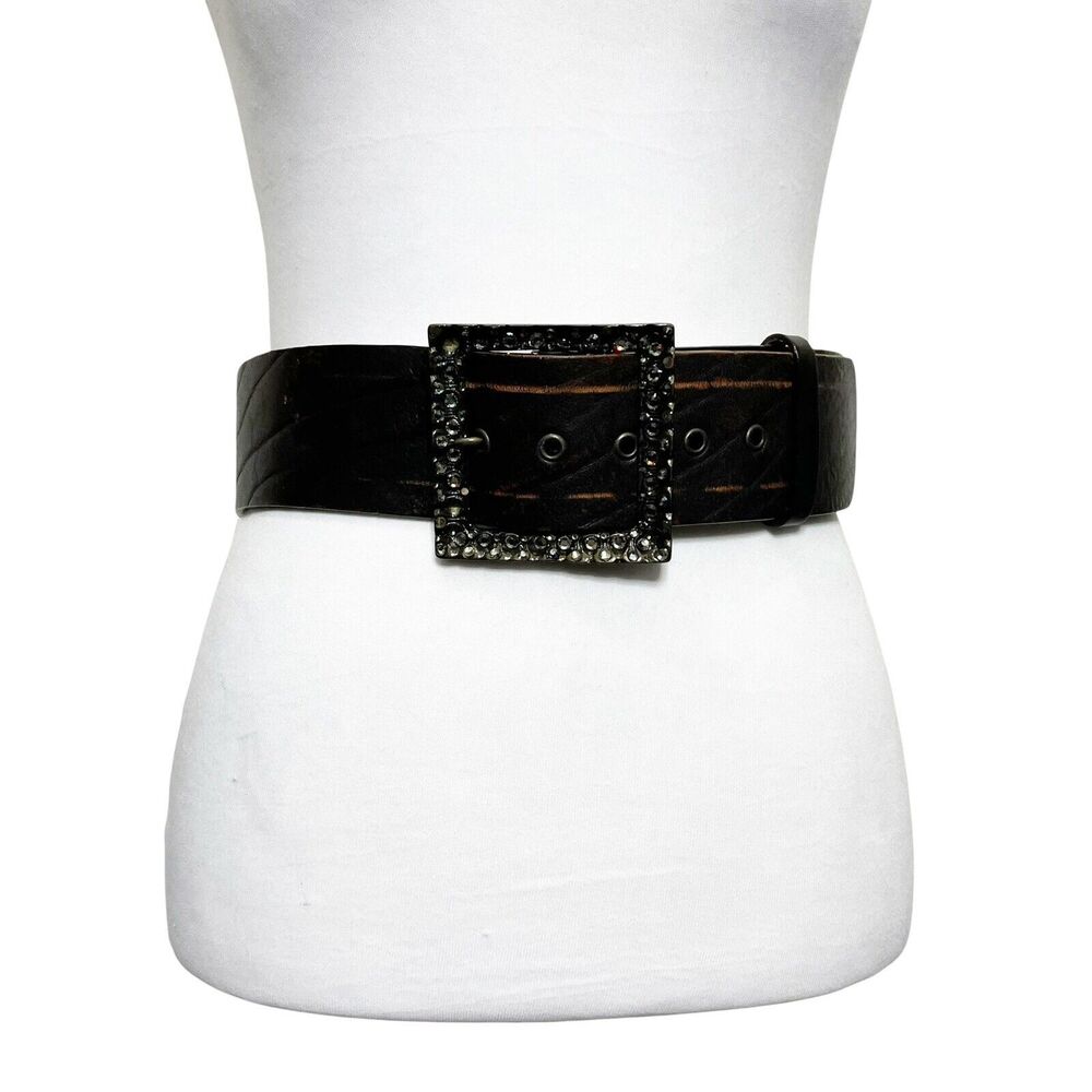 Hache Embellished Western Leather Belt Dark Brown Women's Size‎ 90/105